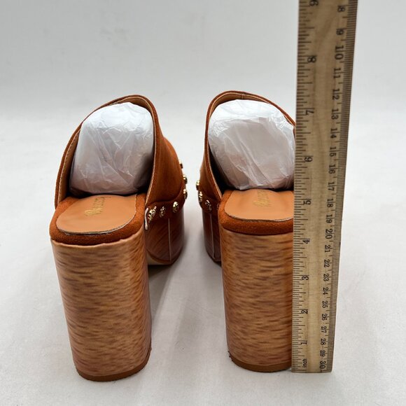 Brown Round Toe Studded Platform Mule Slip on Cork Chunky Block High Heel Clogs - Picture 5 of 8